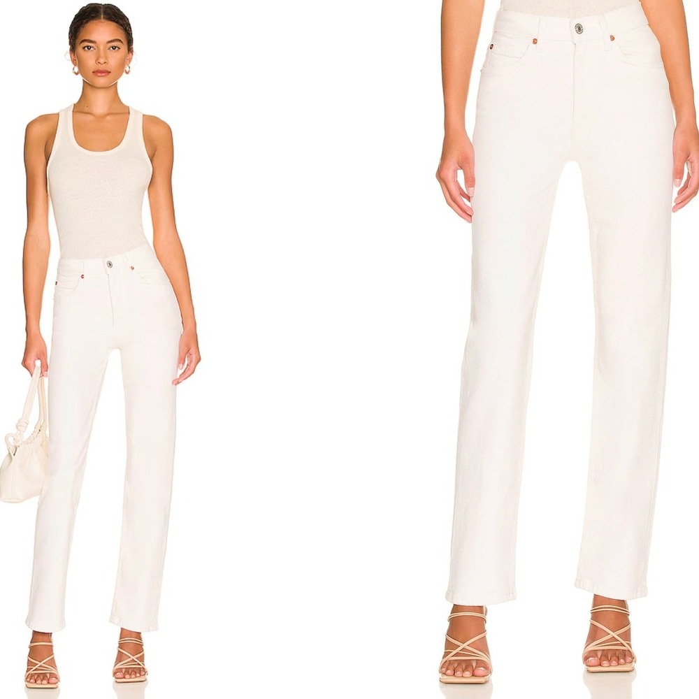 RE/DONE High Rise Straight Leg Jeans White‎ Stretch Denim 70's Size 29